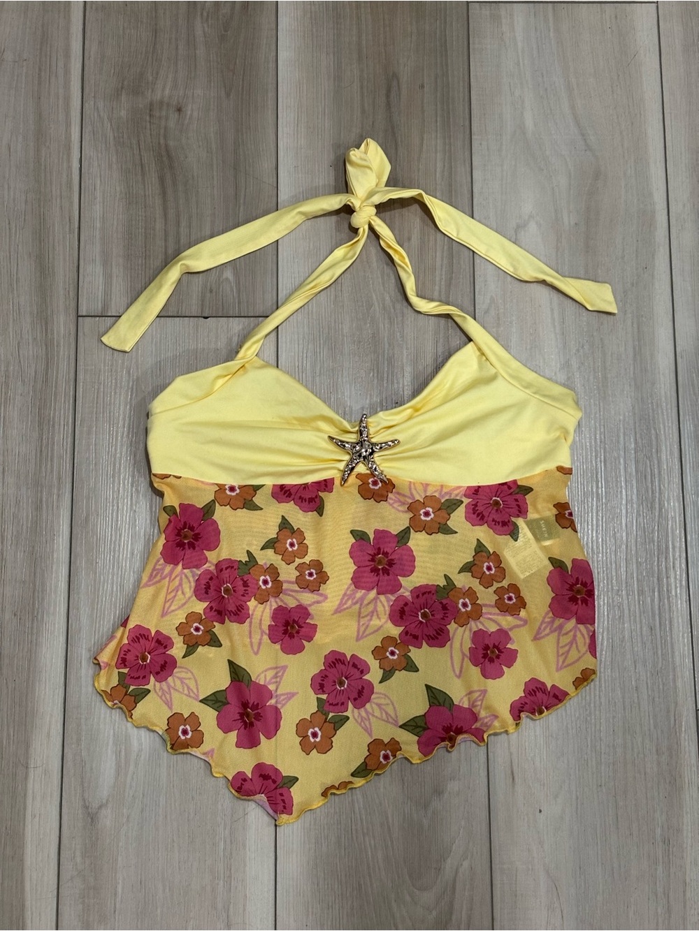 Yellow Floral Halter Camisole with Star Accent